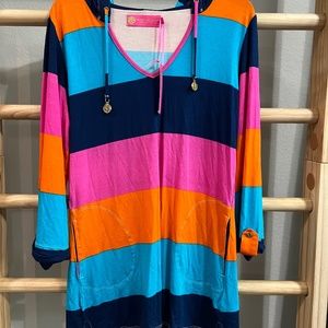 Stripped swim cover with hood